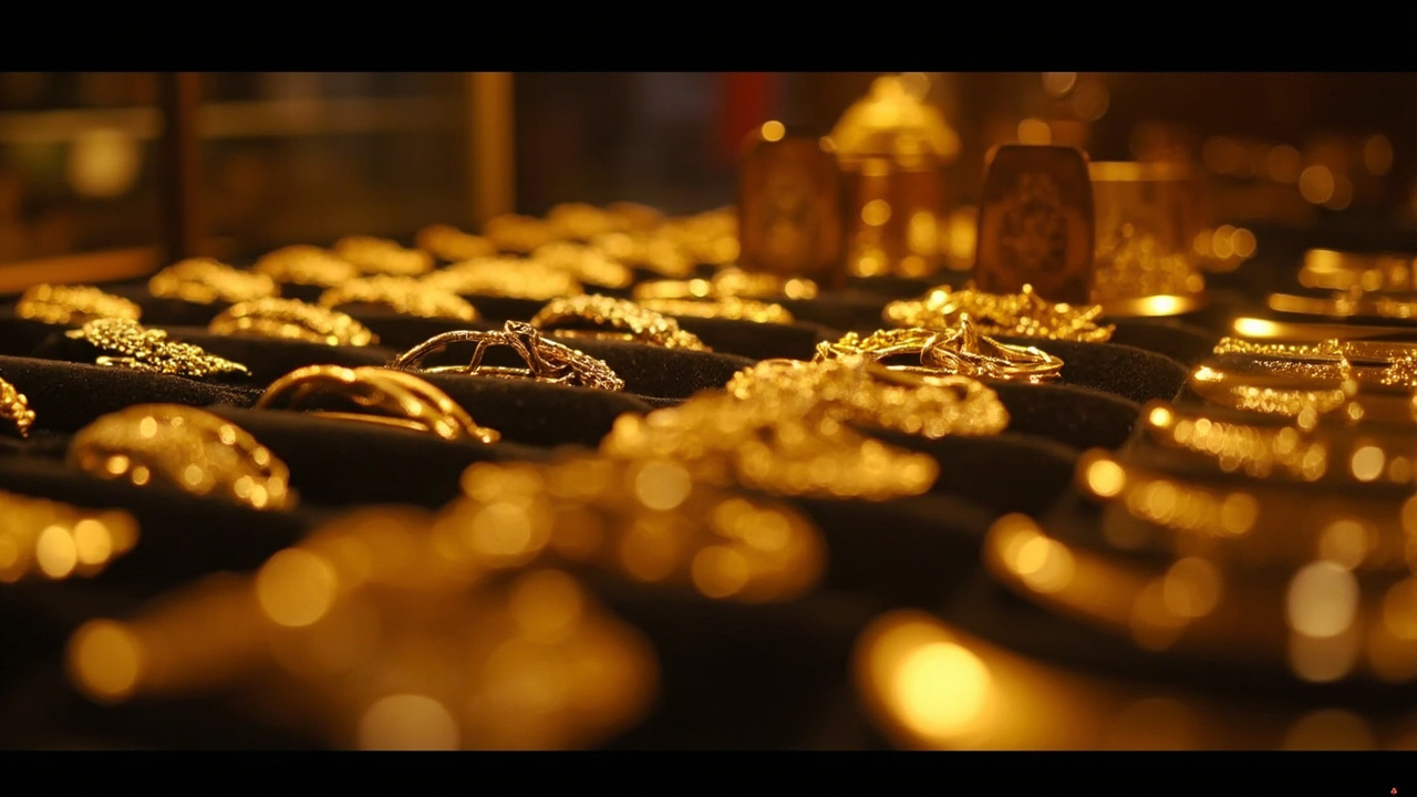 Gold jewellery in a Vietnamese gold-shop display