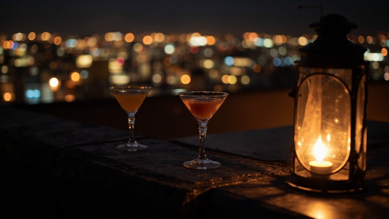 Rooftop bar overlooking the skyline