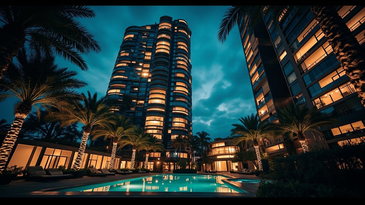 Upscale residential district at blue hour