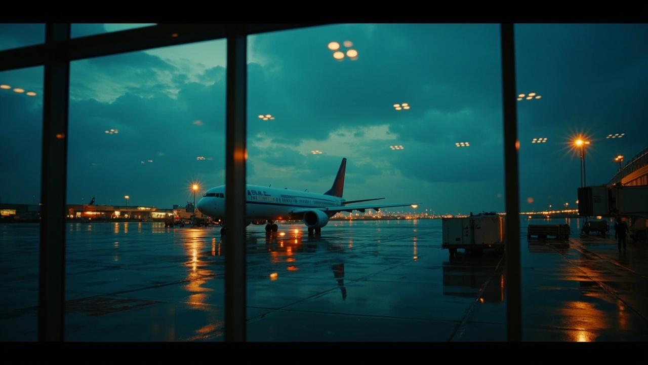 Domestic airliner on the apron at dusk